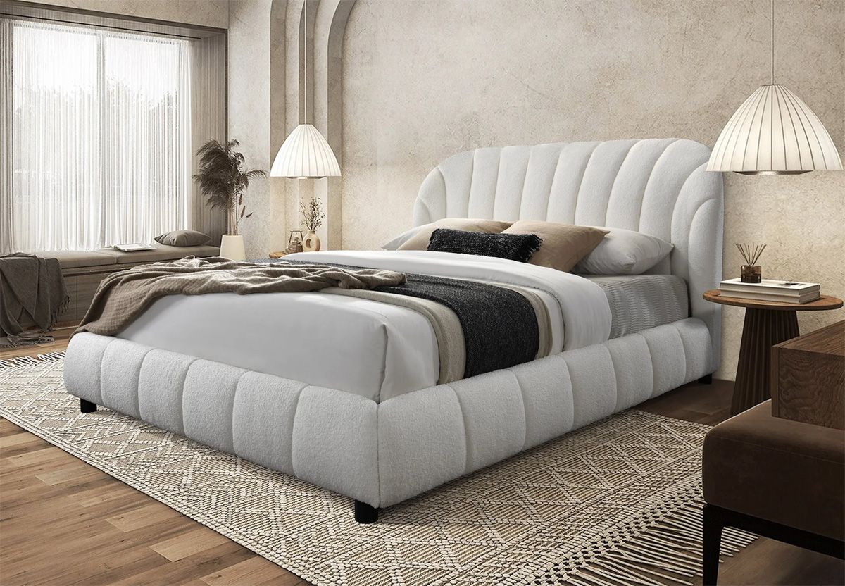 Natalia Platform Bed Ivory Boucle