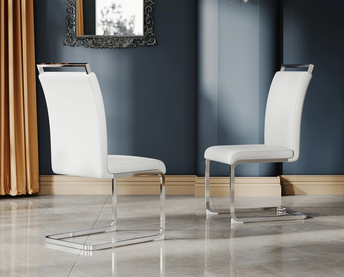 Napel White Dining Chair Chrome Base