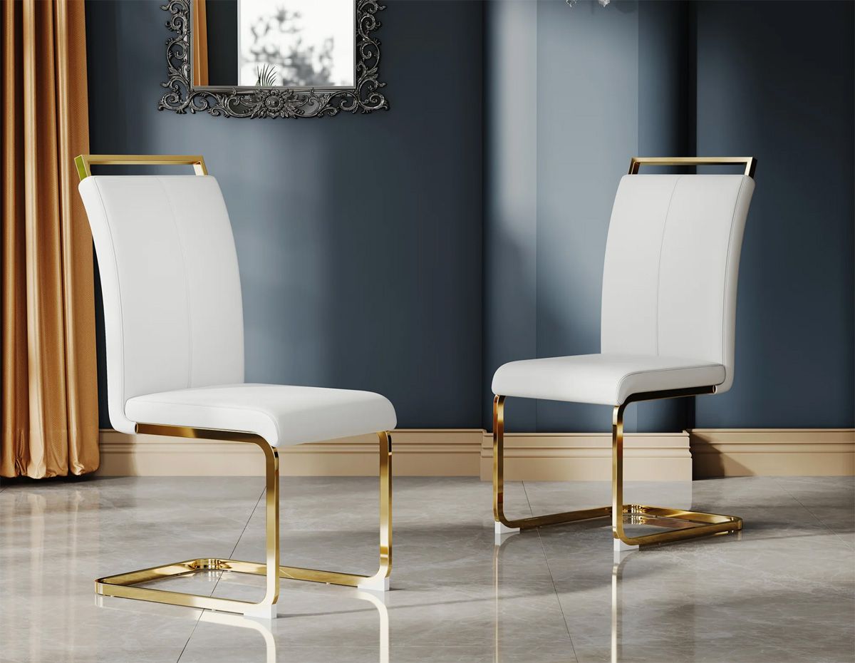 Napel White Dining Chair Gold Base