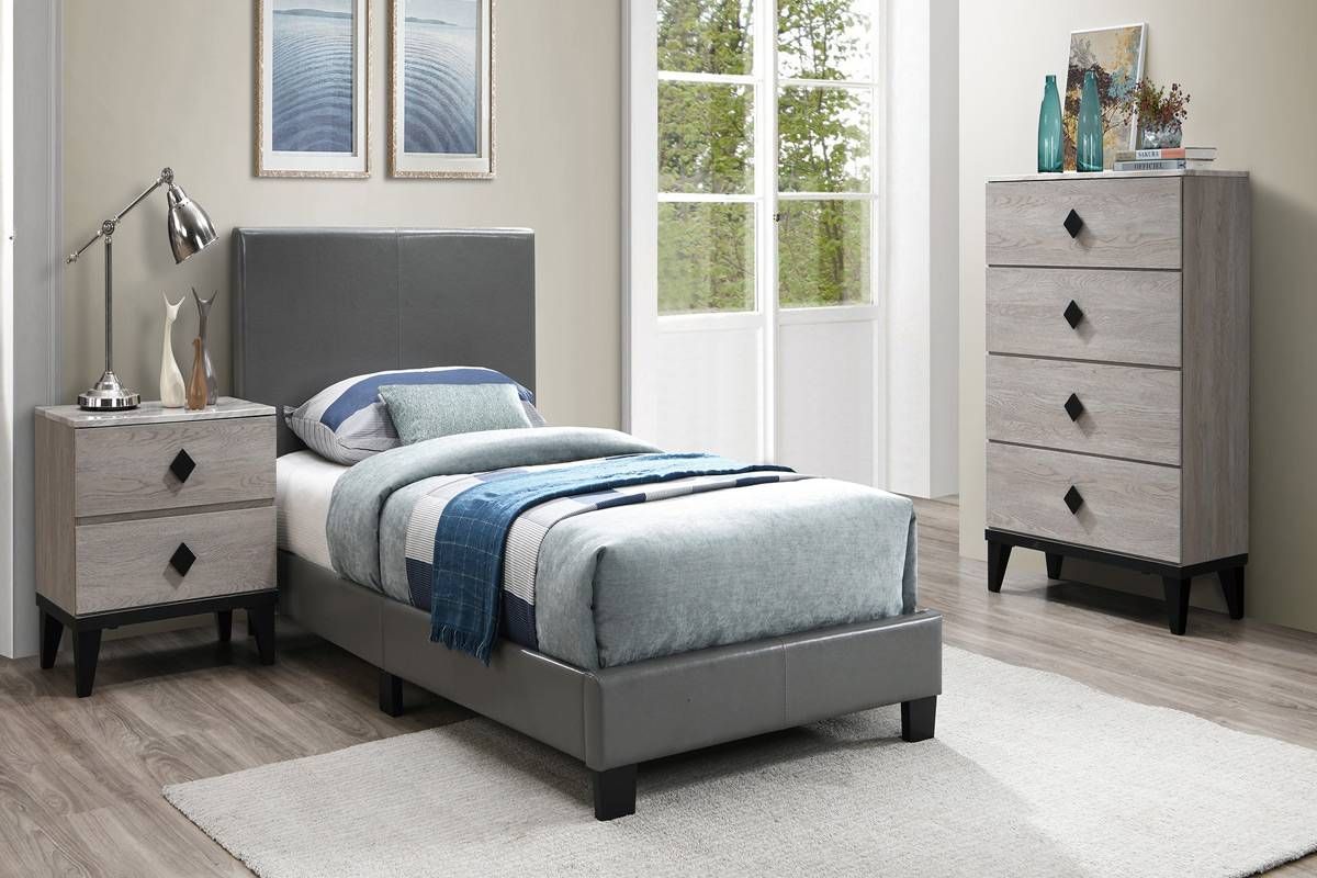 Nevaeh Grey Leather Platform Bed