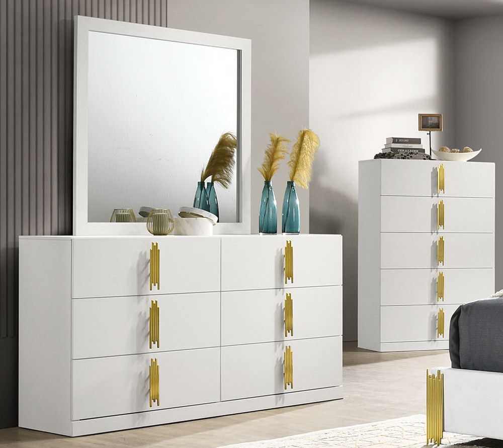 Newell White Dresser With Gold Accents