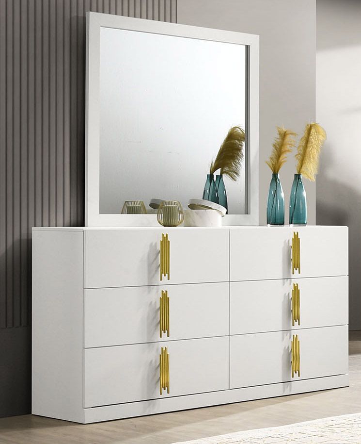 Newell White Dresser With Gold Accent