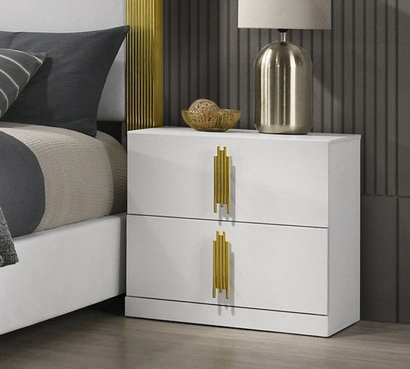 Newell White Night Stand With Gold Accent