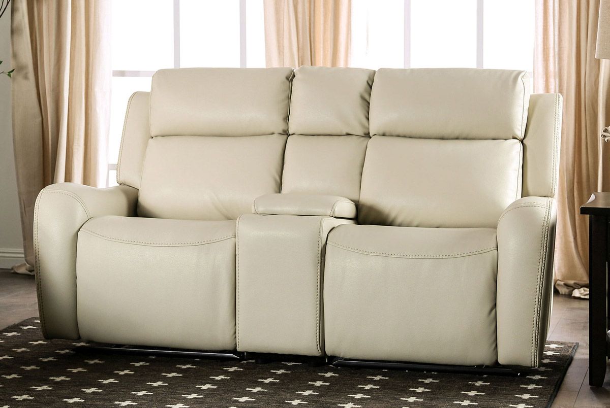 Newton Beige Leather Power Recliner Loveseat