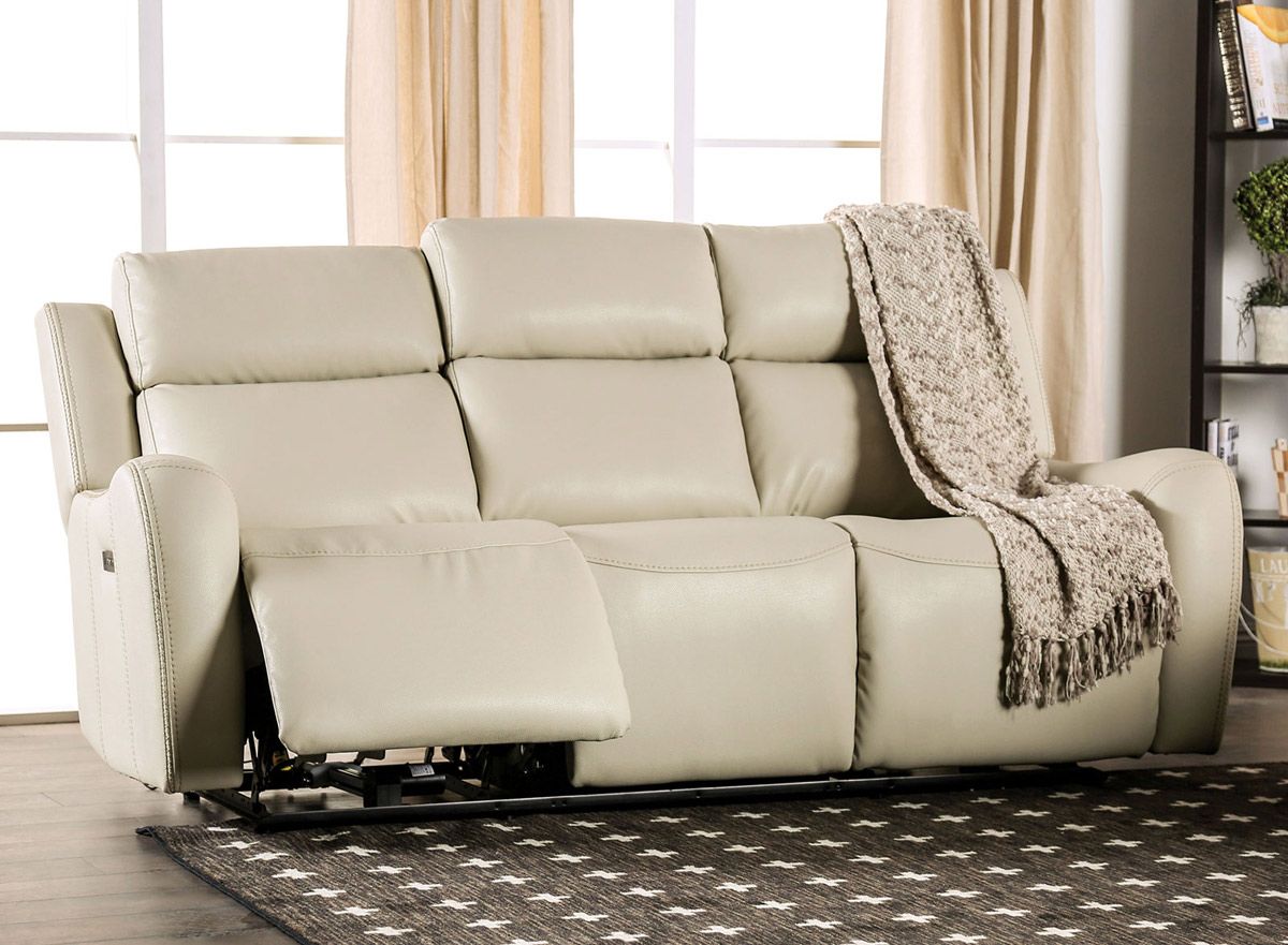 Newton Beige Leather Power Recliner Sofa