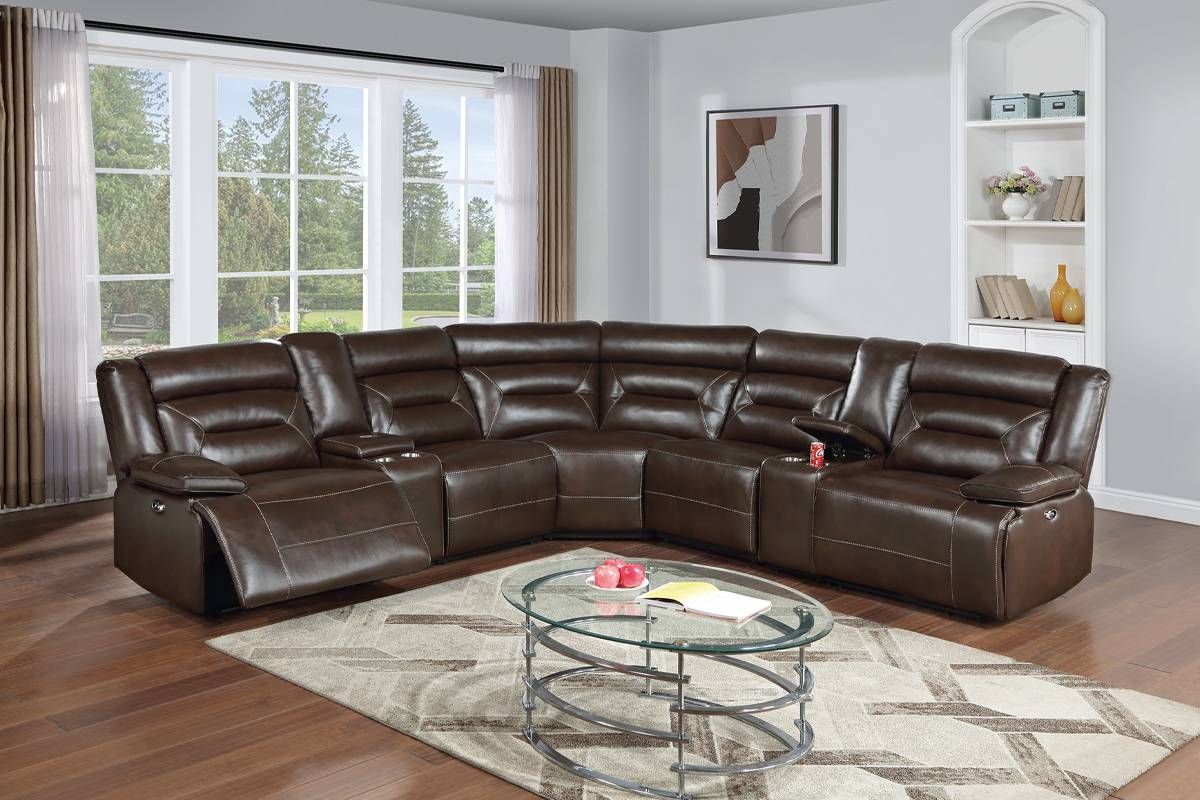 Nicole Brown Leather Power Recliner Sectional