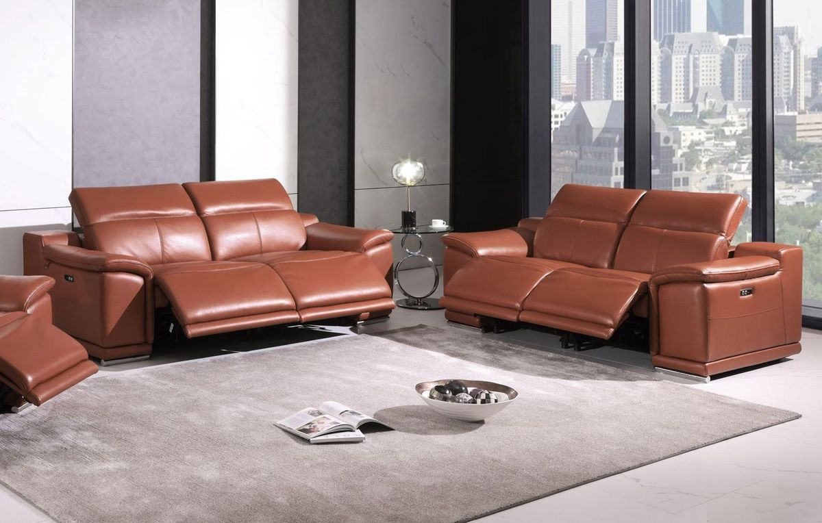 Nieves Camel Leather Power Recliner Living Room