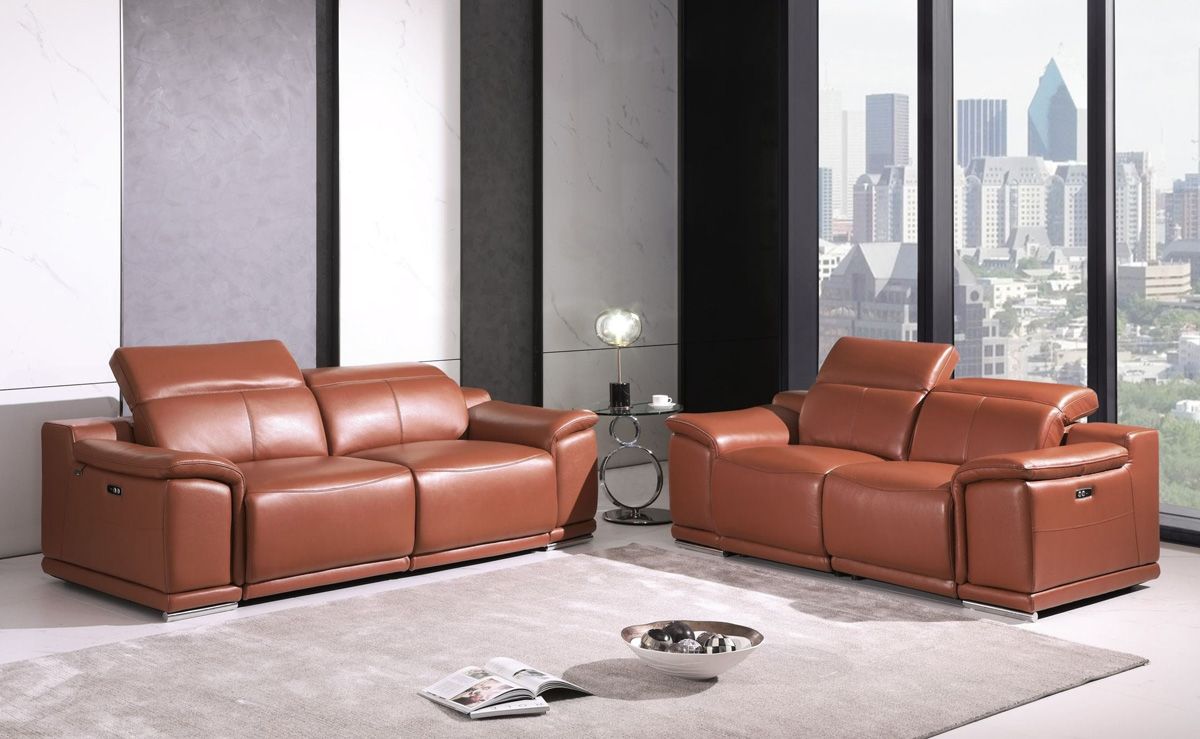 Nieves Camel Leather Power Recliner Sofa Set