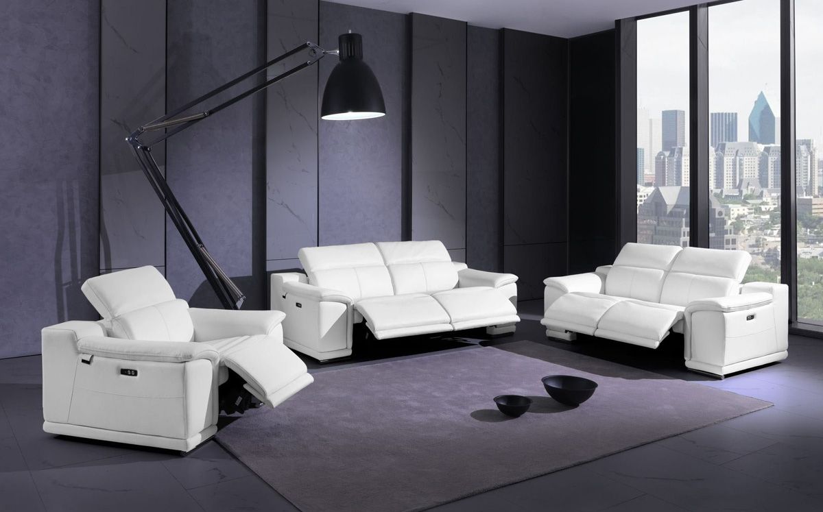 Nieves White Leather Power Recliner Sofa Set