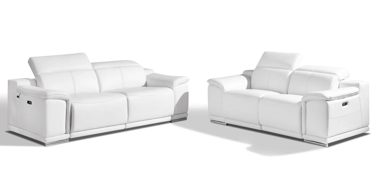 Nieves White Italian Leather Power Recliner Sofa Set