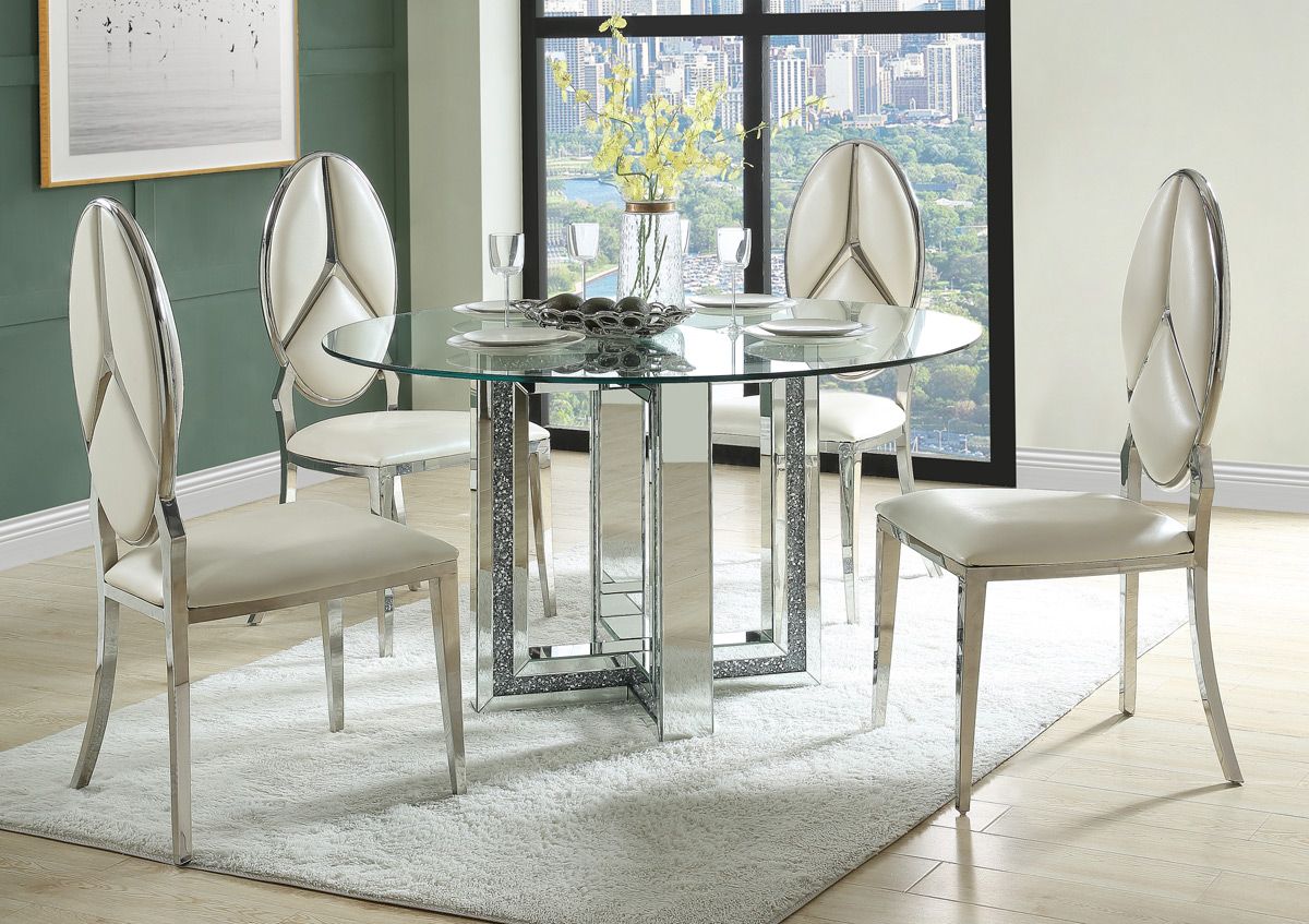 Ningbo Round Mirrored Dining Table Set