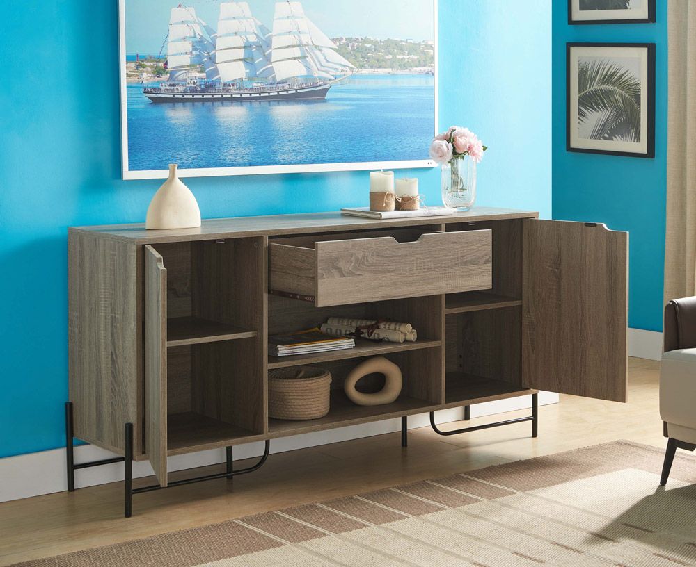 Norgos Rustic Taupe Finish Sideboard Storage