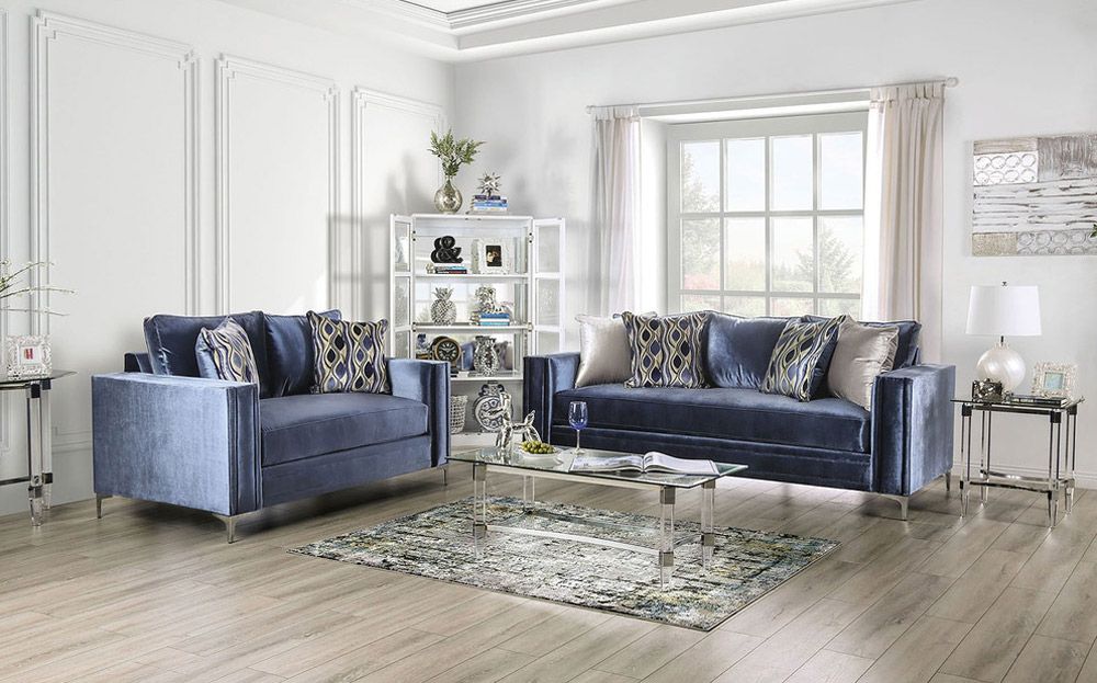 Ohio Blue Microfiber Living Room Collection