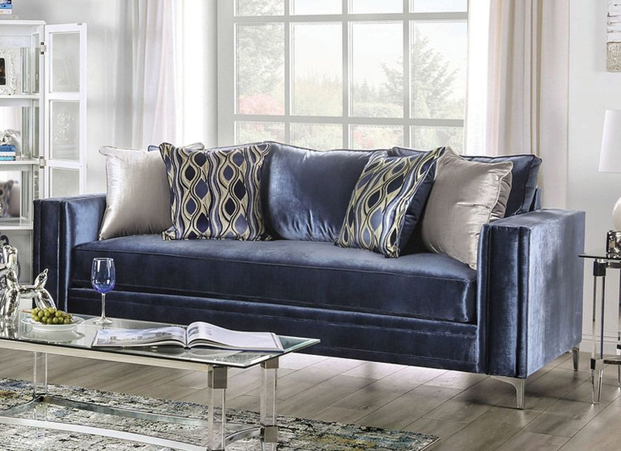 Ohio Blue Microfiber Sofa