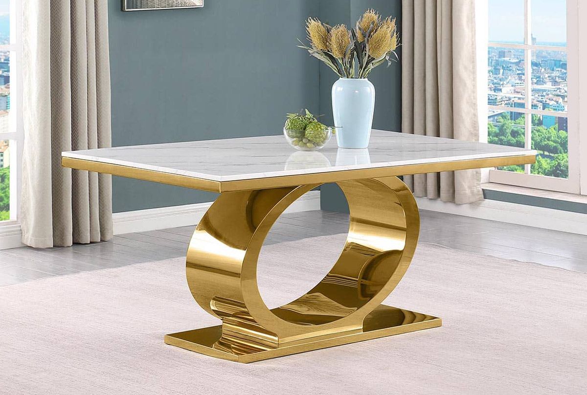 Omari Marble Top Dining Table With Gold Base