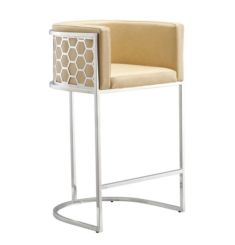 Opal Beige Leather Bar Height Chair