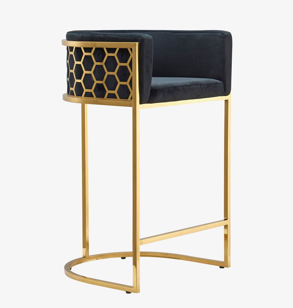 Opal Black Velvet Bar Height Chair Gold Frame