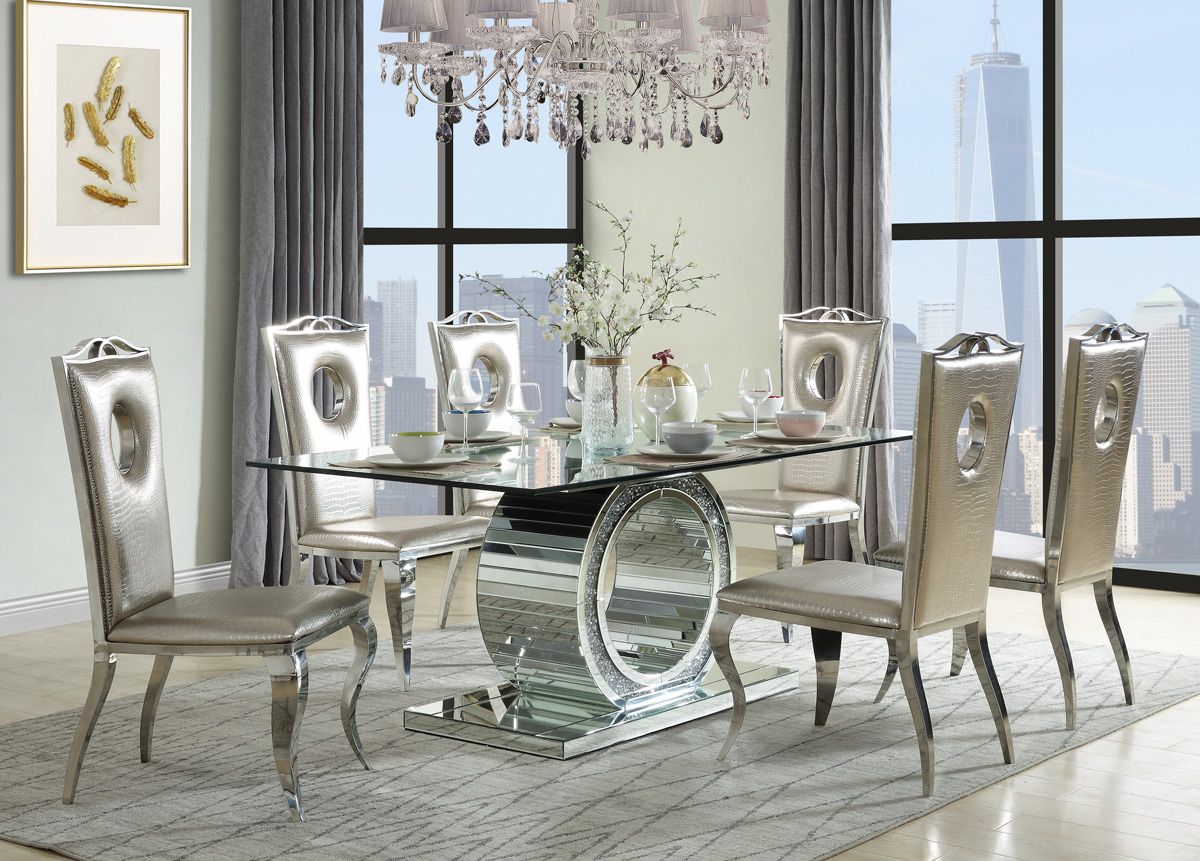 Oring Modern Mirrored Dining Table Set