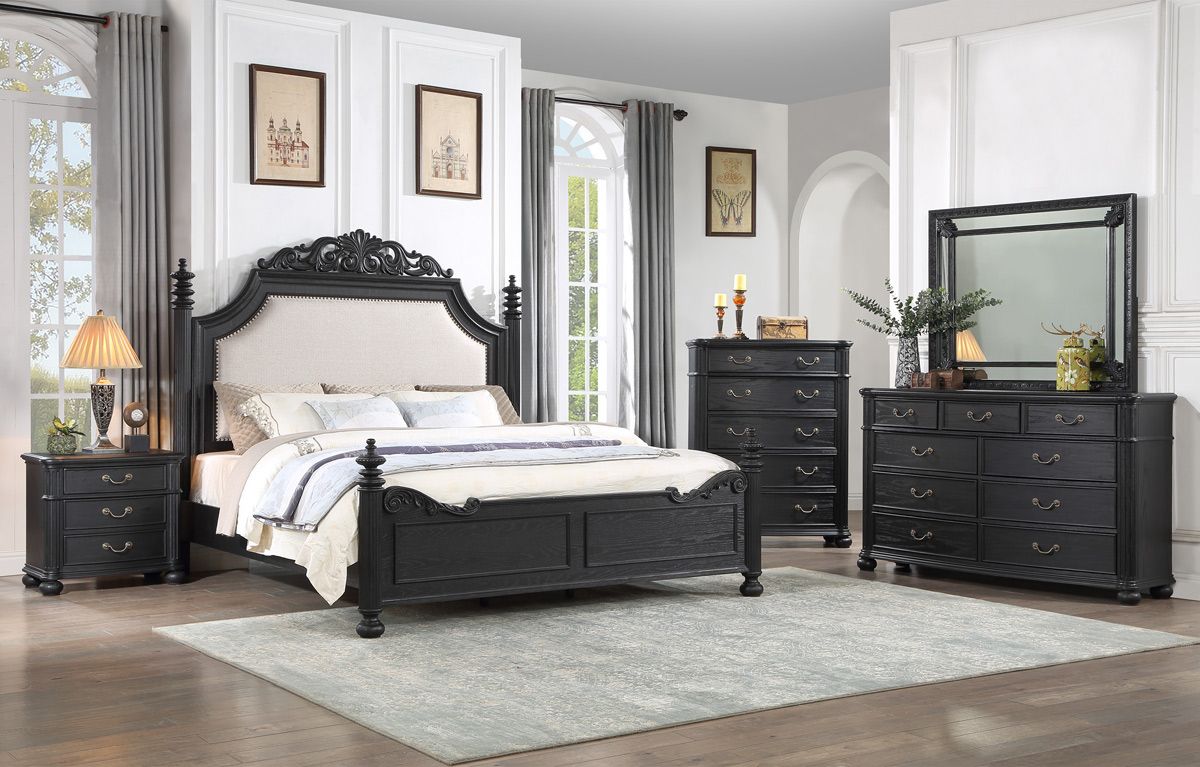 Orleans Black Finish Traditional Bedroom Set