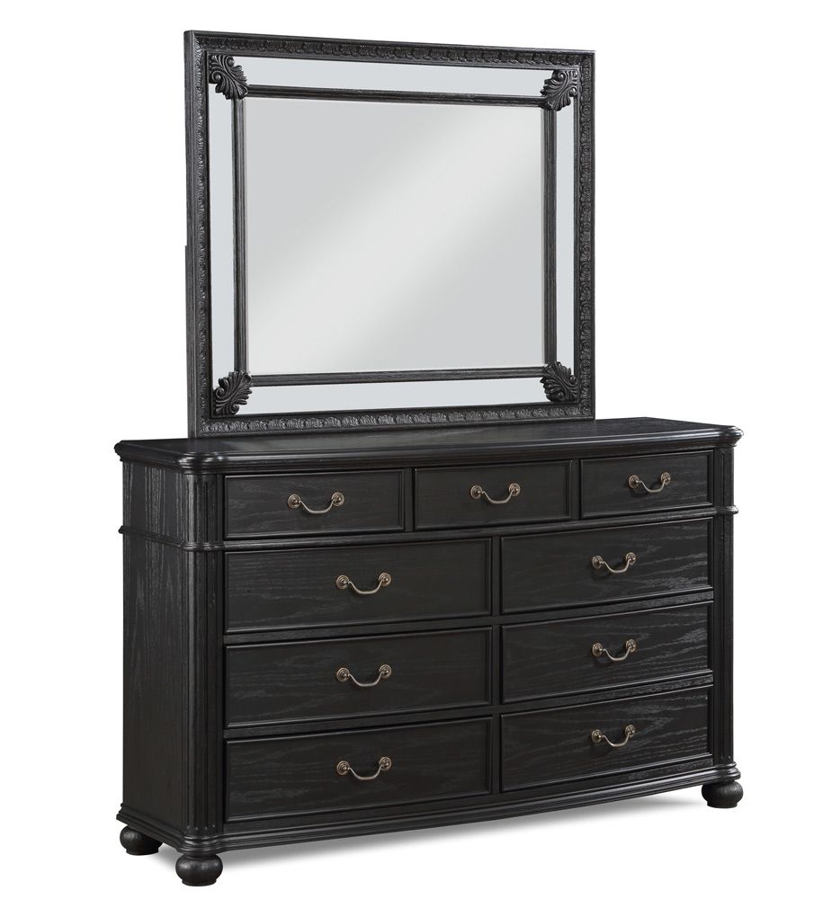 Orleans Black Finish Traditional Dresser With Mirror