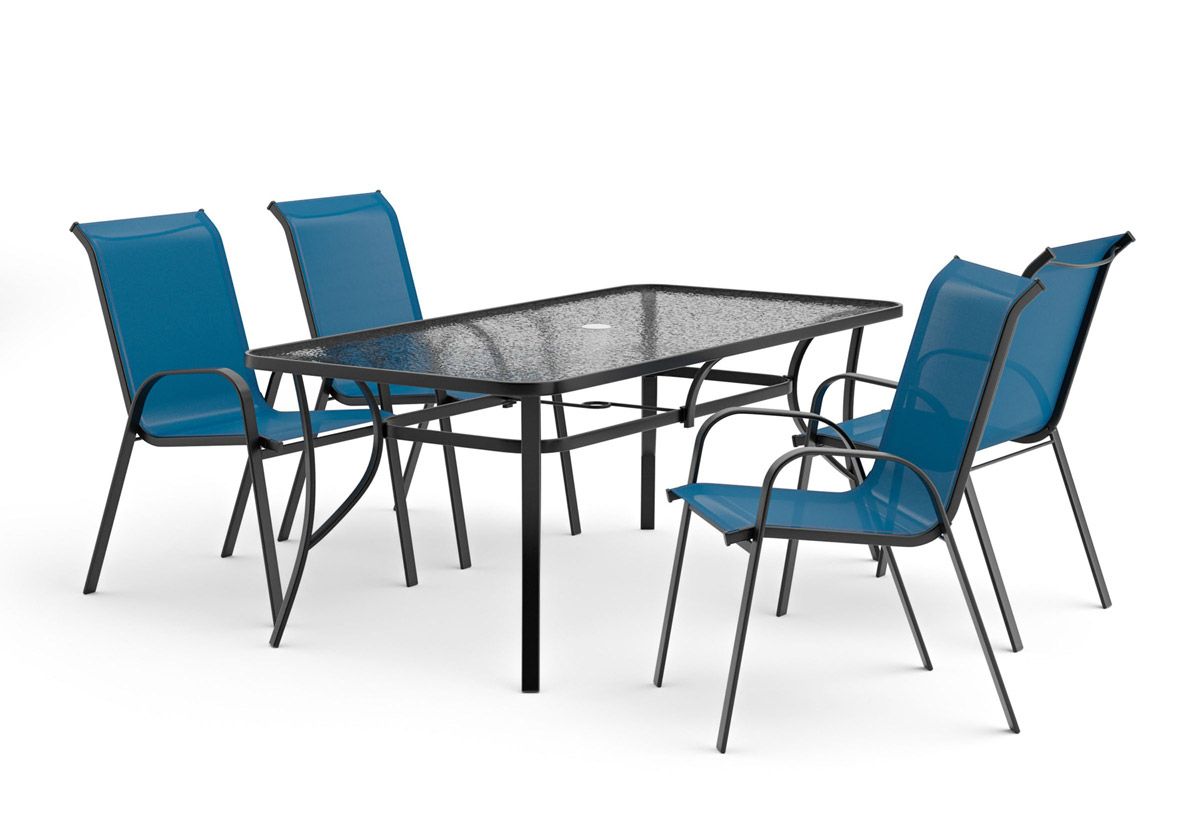 Orton 5-Piece Outdoor Table Set Blue Chairs