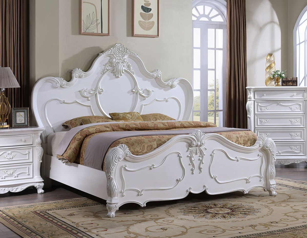 Palace White Finish Traditional Style Bed