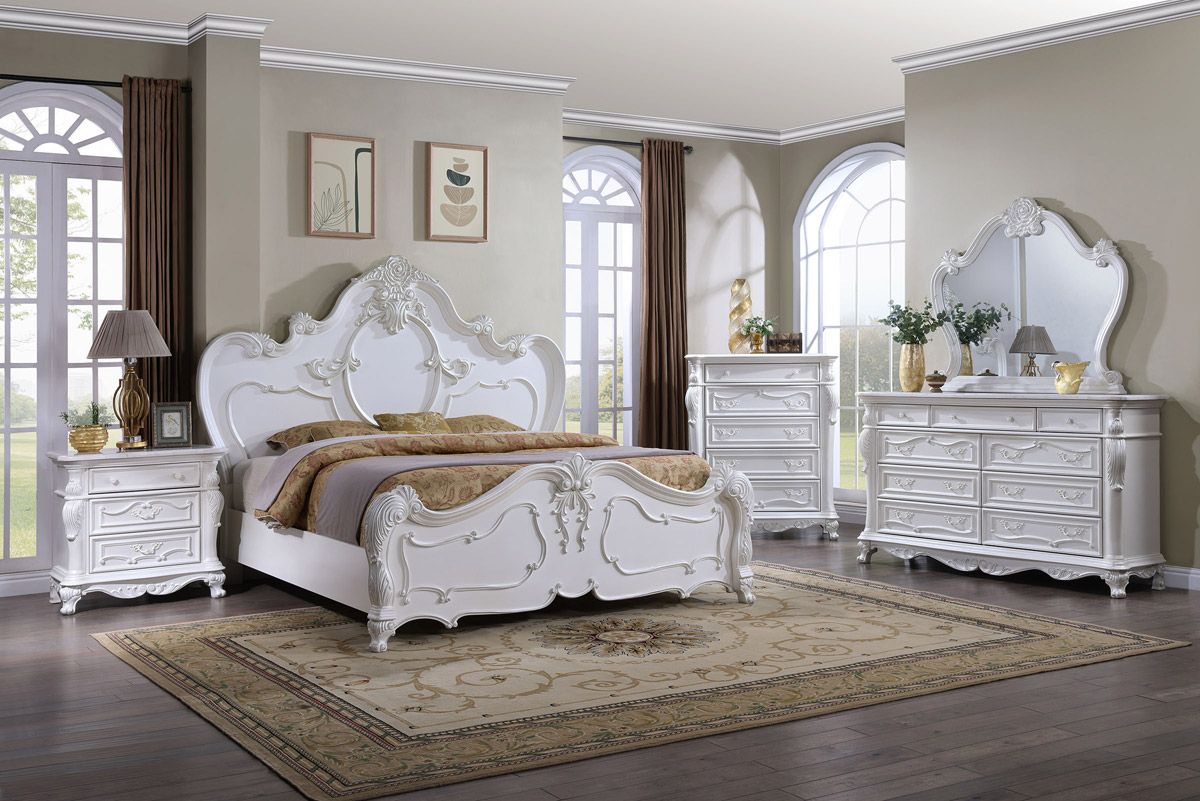 Palace White Finish Traditional Style Bedroom Set