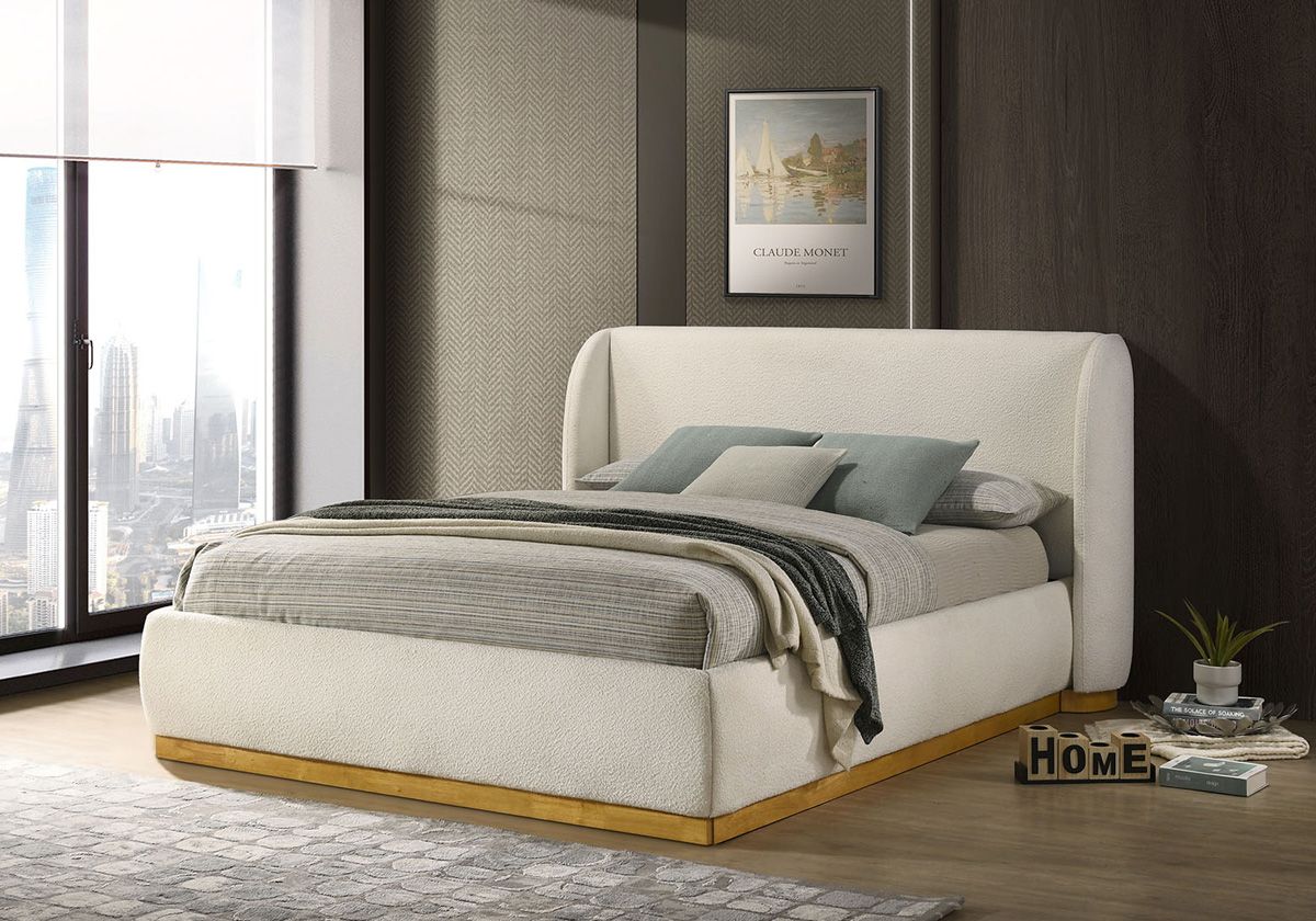 Palki Ivory Boucle Platform Bed