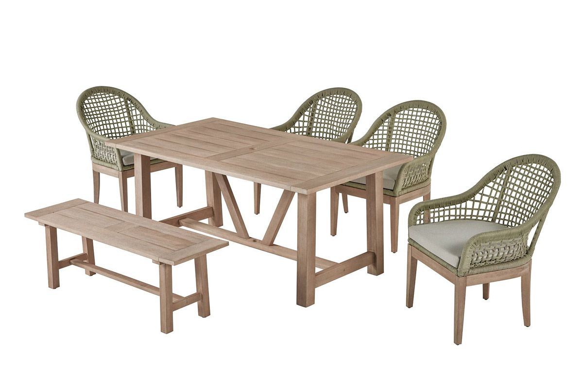 Palma Light Oak Outdoor 6-Piece Dining Table Set