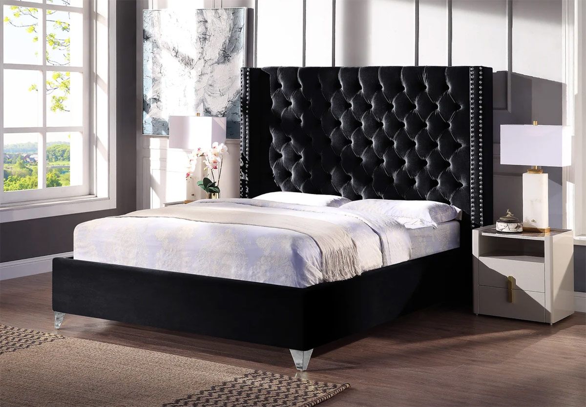 Panarea Black Velvet Winged Bed