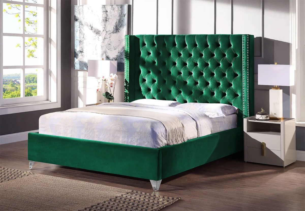 Panarea Green Velvet Winged Bed