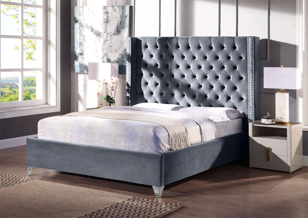 Panarea Grey Velvet Winged Bed