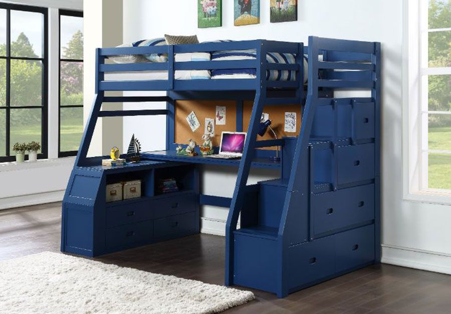 Perris Dark Blue Loft Bed With Storage