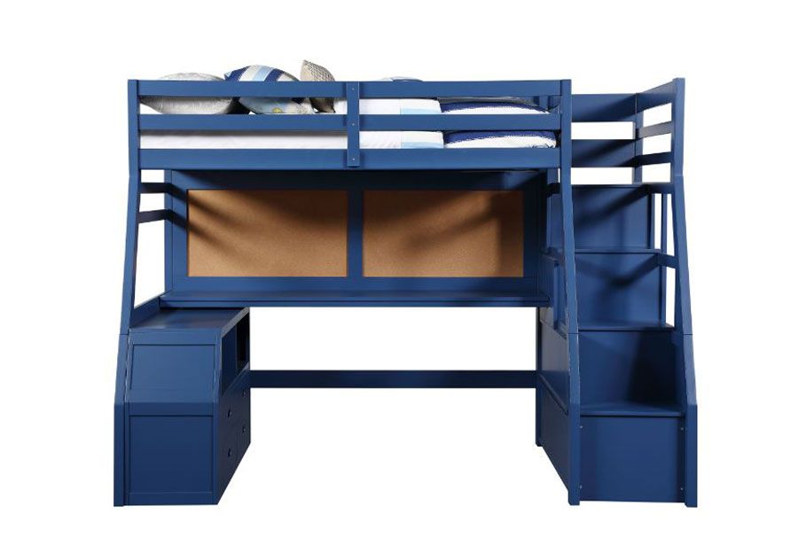 Perris Dark Blue Loft Bed With Workstation