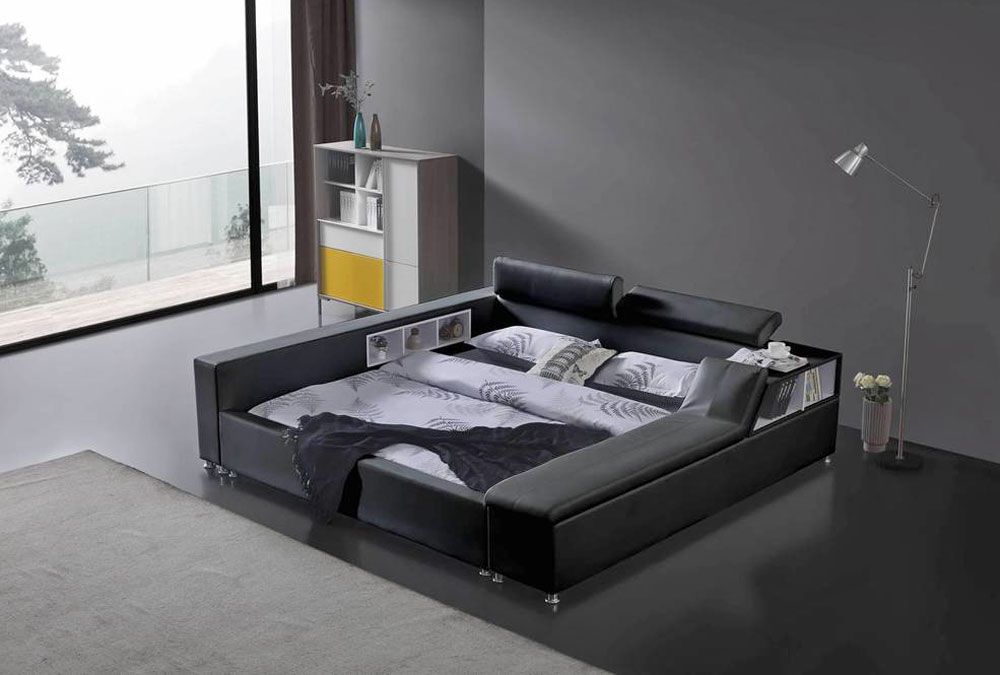 Peyton Black Leather Platform Bed