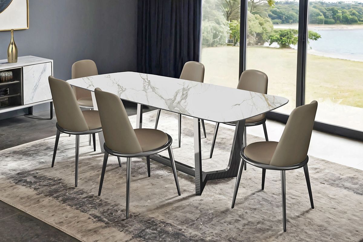 Piero Ceramic Top Dining Table Chrome Base