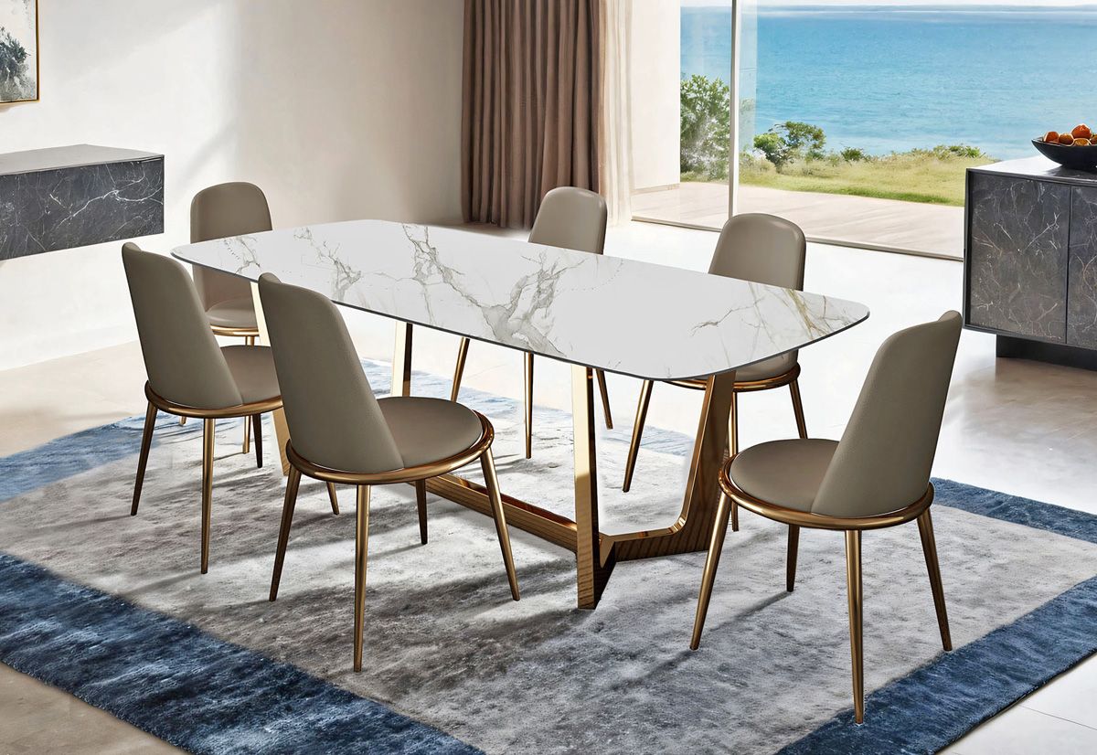 Piero Ceramic Dining Table Gold Base