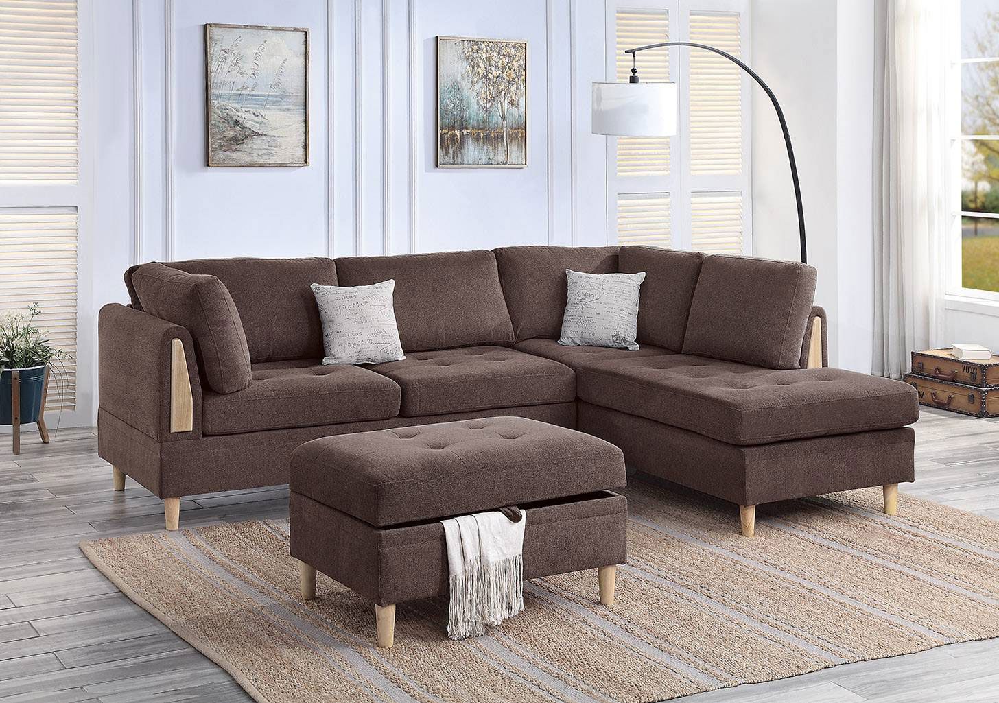 Plaza Chocolate Sectional With Ottoman