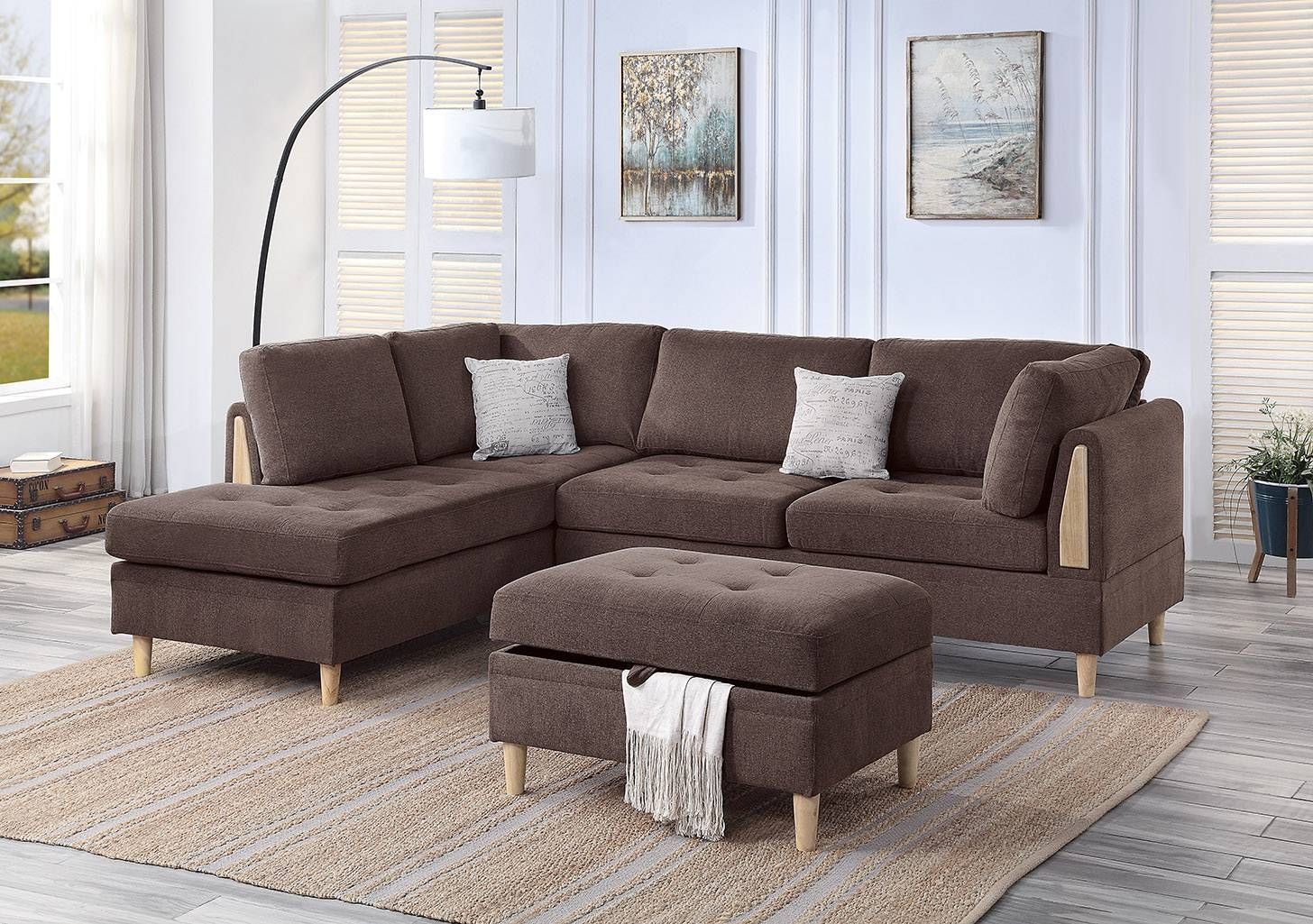 Plaza Chocolate Reversible Sectional With Ottoman