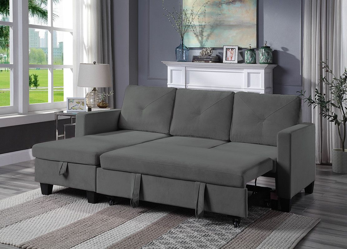 Polito Dark Grey Velvet Sectional Bed