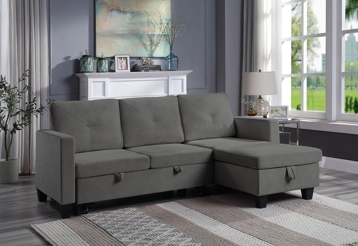 Polito Dark Grey Velvet Sectional Sleeper