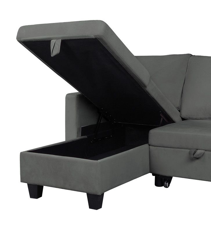 Polito Dark Grey Velvet Sectional Storage