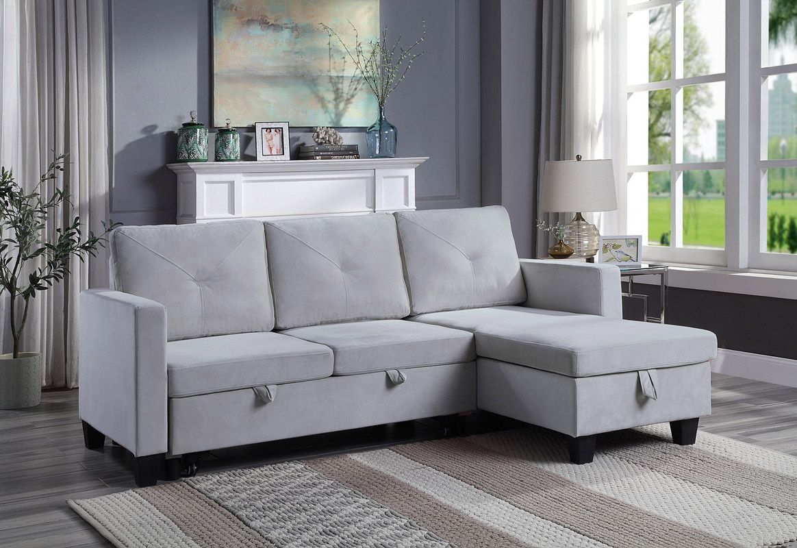 Polito Light Grey Sectional Sleeper With Storage