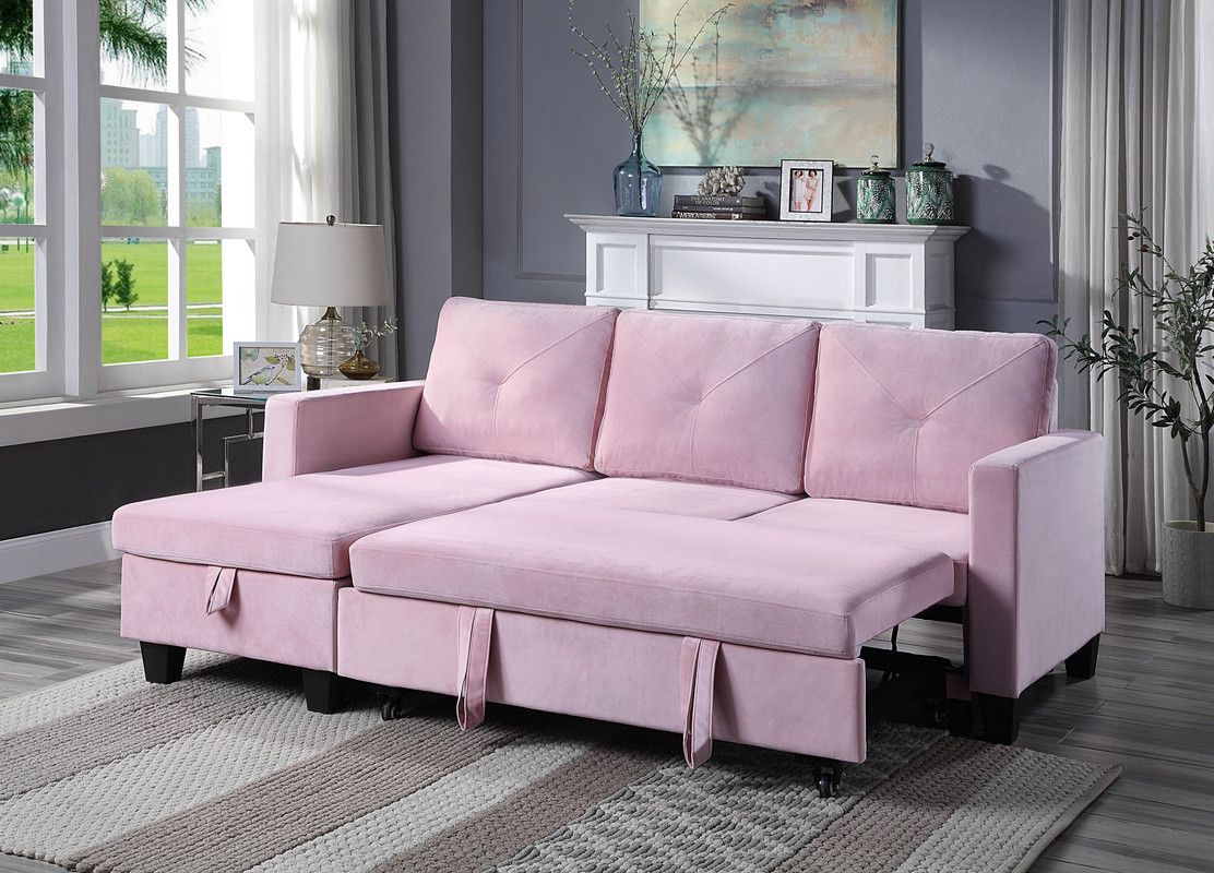 Polito Pink Velvet Sectional Sleeper