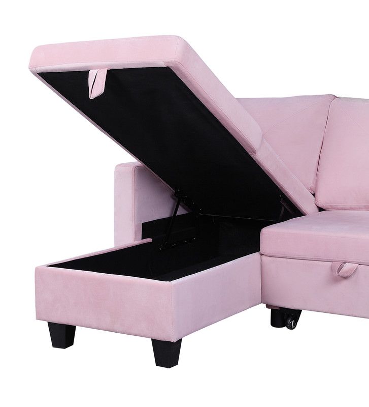 Polito Pink Velvet Sectional With Storage