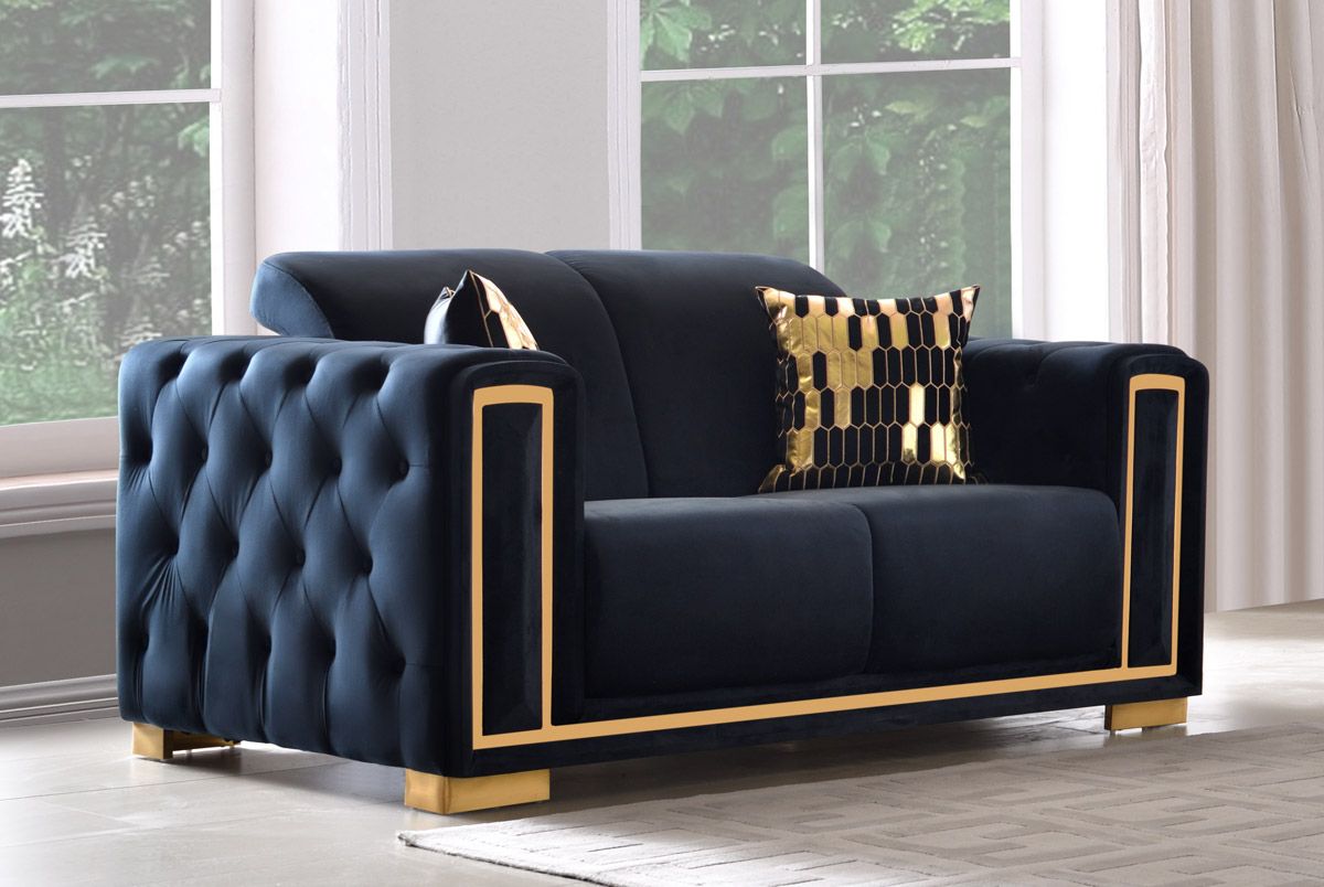 Praten Black Velvet Loveseat