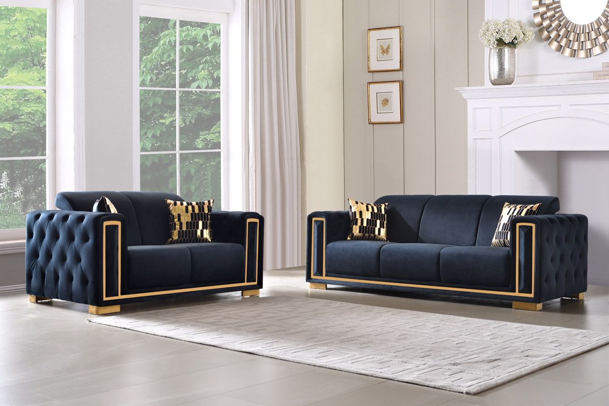 Praten Black Velvet Sofa Set