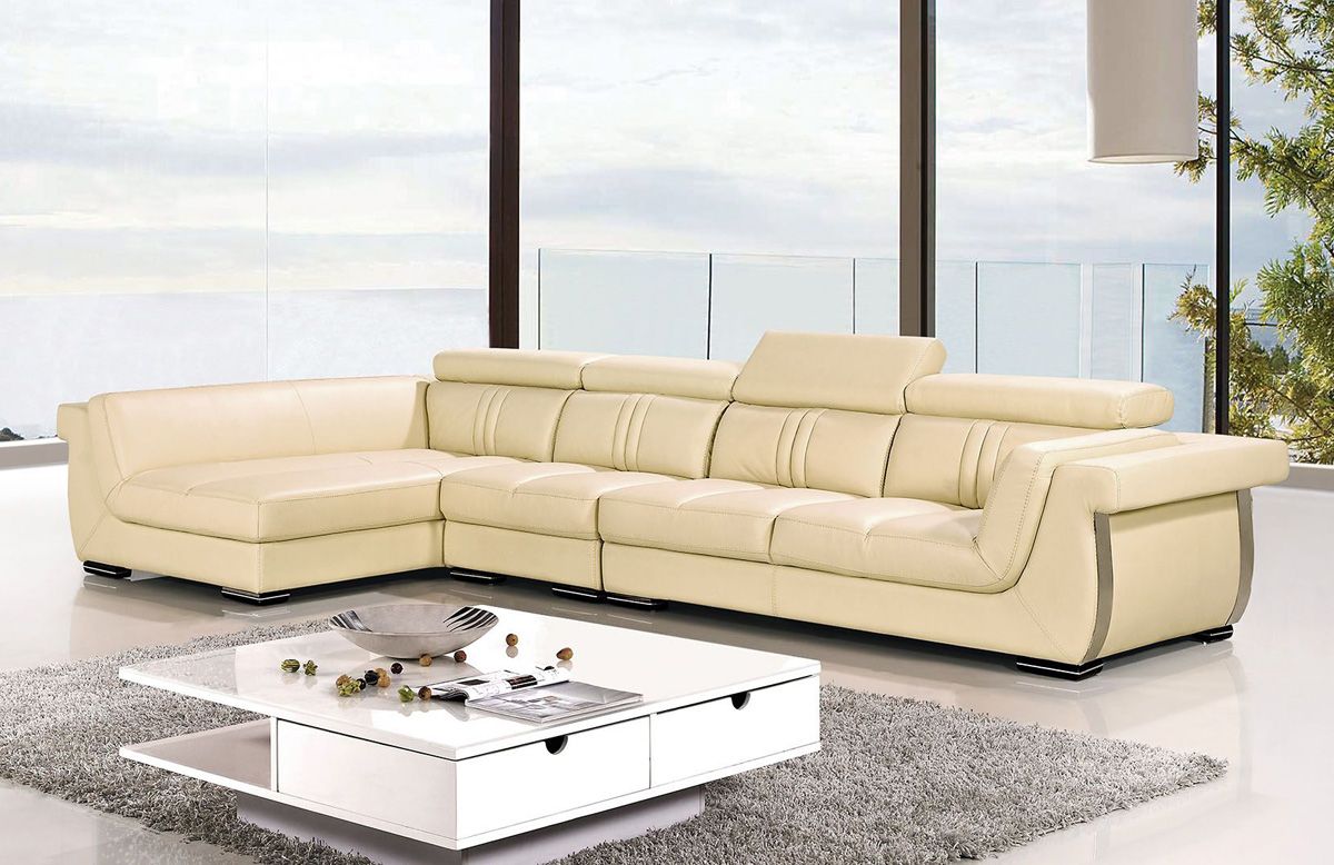 Prescot Beige Leather Modern Sectional