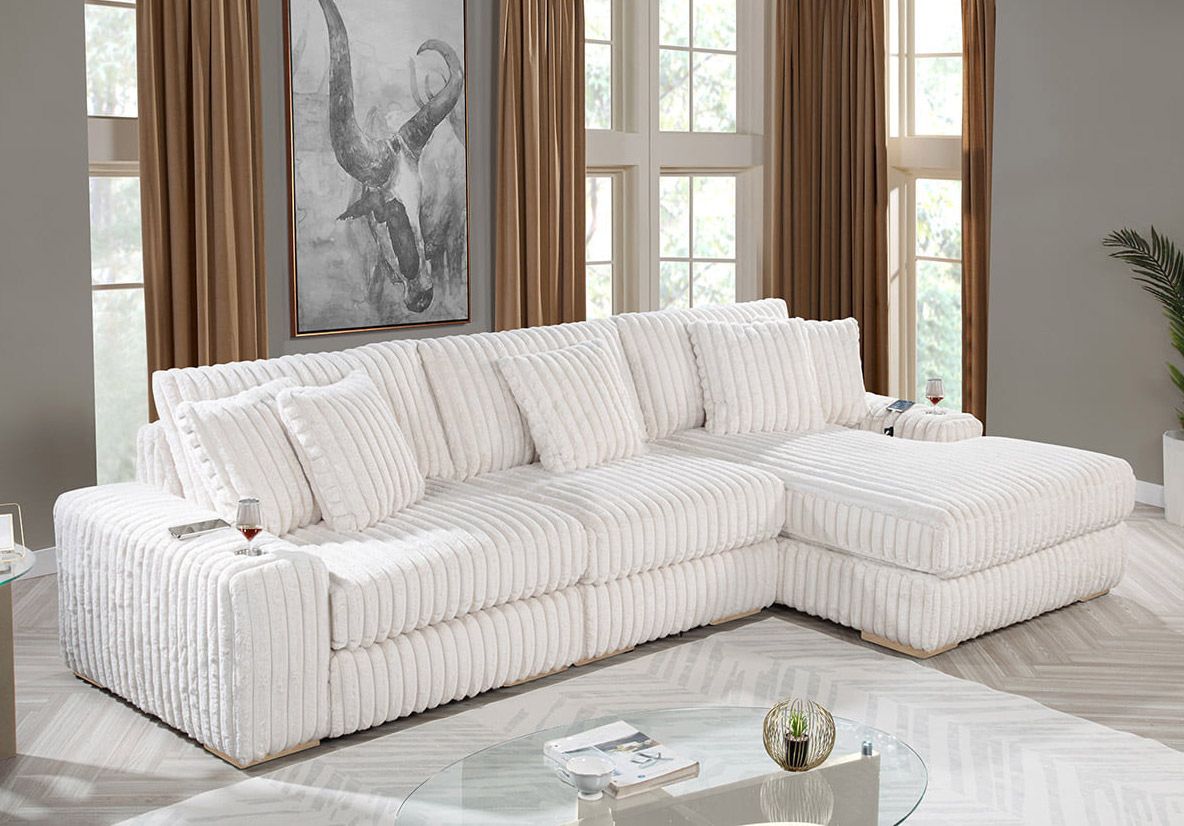 Prestige Beige Striped Fluffy Fabric Sectional