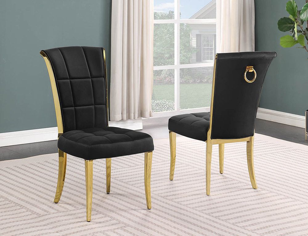 Proctor Black Velvet Dining Chairs With Gold Trim